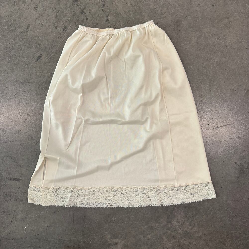 Vintage Y2k 80's Ivory Cream Lace Satin Slip Skirt Midi Women's Medium